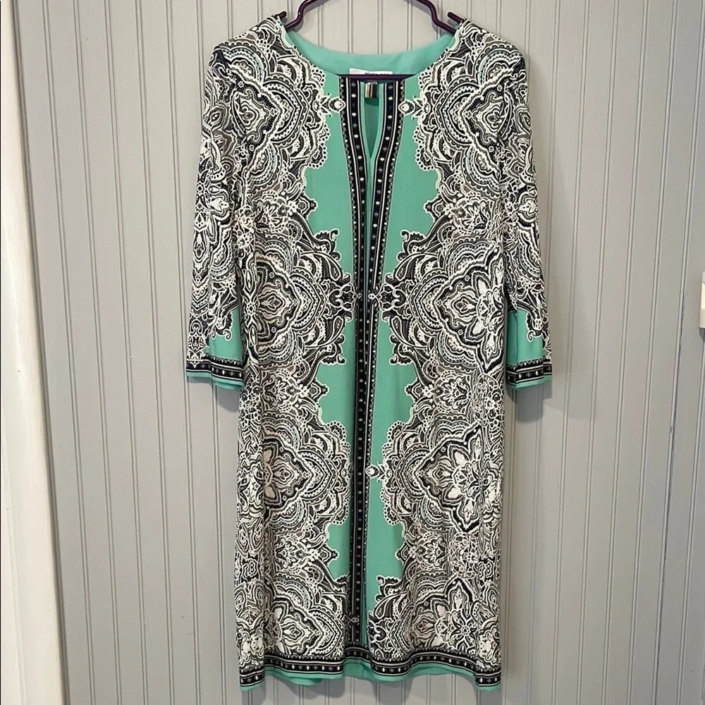 Studio One Green Blue Paisley Floral Sheath Dress | Large - Picture 1 of 11